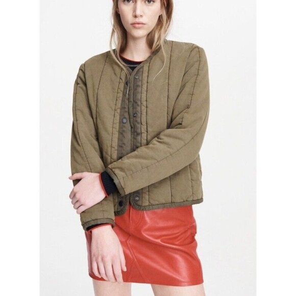 Rag & Bone Woman Liner Quilted Slub Cotton-Canvas Jacket Army Green - Picture 1 of 9